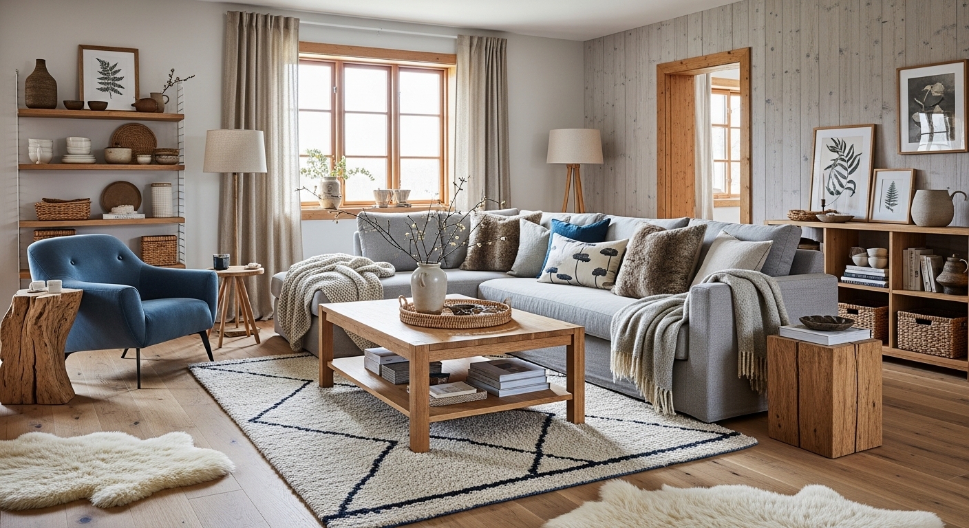 עיצוב סלון סקנדינבי עם צבעים