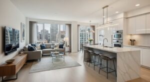 עיצוב סלון עם מטבח פתוח