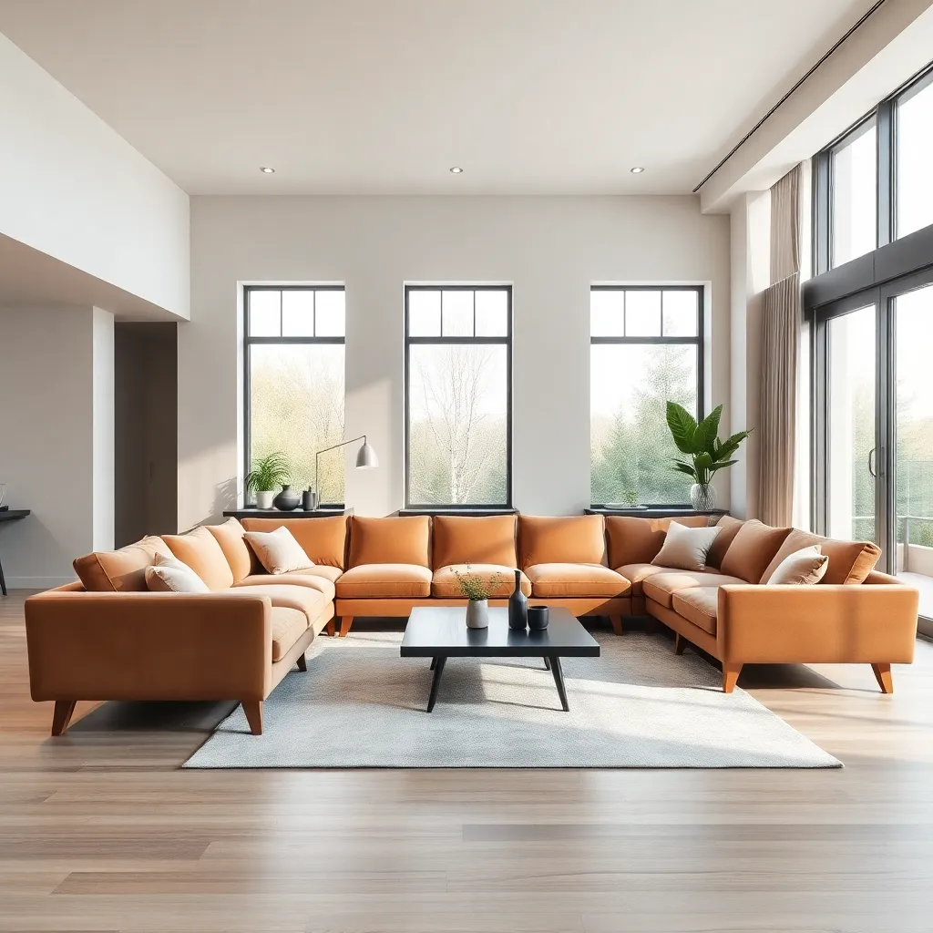 ספה מודולרית יוקרתית בסלון מודרני ומעוצב עם תאורה טבעית